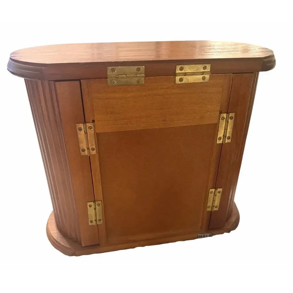 Vintage Wooden Jewelry Box Mirror Ring Necklace Bracelet Earring Organizer 3708C